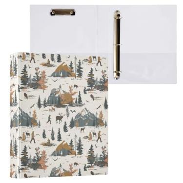 Imagem de Fichário com 3 anéis temáticos para caminhadas ao ar livre Bear Elk Mountain fichário decorativo de 3,8 cm com prancheta e 3 bolsos transparentes, comporta 200 folhas de papel tamanho A4 fichários à