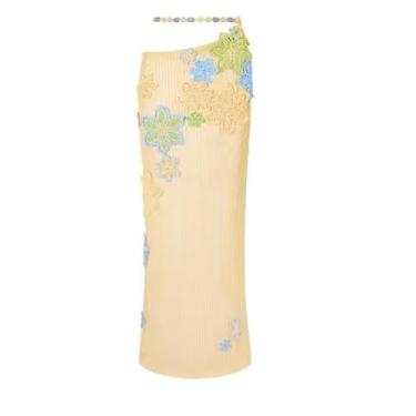 Imagem de Earthradius Conjunto de saia feminina com espartilhos de malha de crochê, flores coloridas, vazado, costas nuas, colete cropped top midi saia feminina (vestido, M)