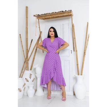 Imagem de Vestido envelope longo bolinhas de viscolinho manga curto - LAJMA STOR