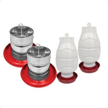 Imagem de Kit 2 Comedouro Tubular 3kg e 2 Bebedouro Rosca 5L Aves - AVIPET