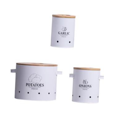 Imagem de WeiLaiKeQi 3pcs de cebola de batata vasilha de alho com orifícios de ventilação Recipientes Decorativos Multipures Latas de vegetais para, Branco