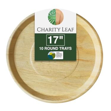 Imagem de Bandejas redondas descartáveis de folha de palmeira de 43 cm (10 peças) Travessas de servir como bambu, tábuas descartáveis, louça ecológica para casamentos, catering, eventos