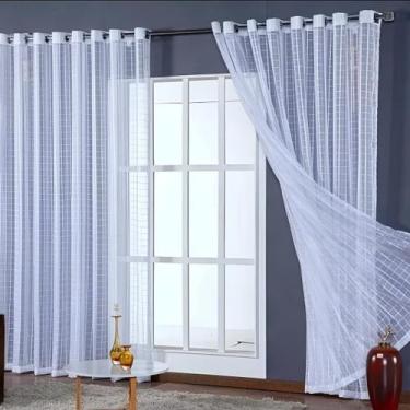 Imagem de Cortina Transparente Voil Xadrez Branco 4,00X2,50 Sala - Lm Detona