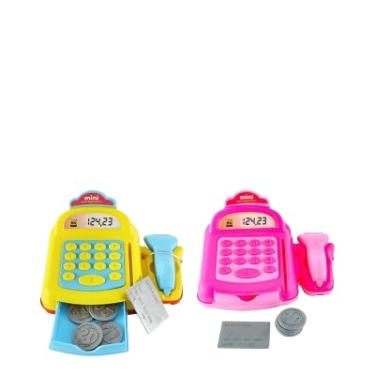 Imagem de Caixa Registradora de Brinquedo Infantil, Calculadora Digital, Conjunto com 2 Peças, Rosa e Amarelo