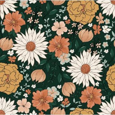 Imagem de HAOKHOME Papel de parede vintage Peel and Stick Floral Boho Moody papel de parede removível para banheiro papel de contato verde/terracota 45 cm x 2 m