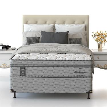 Imagem de Cama Box Casal Probel Alabama Com Euro Pillow E Molas Ensacadas 68X138X188 Cm Branco Com Cinza
