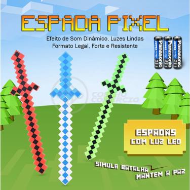 Imagem de Kit Brinquedo Espada Pixel Minecraft 58cm C/Som Luz+3 Pilhas