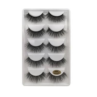 Imagem de 5 Pares 3D Cílios Postiços Invisível Banda Natural Long Black Cílios - Kit 5 Pares