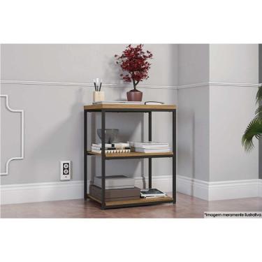 Imagem de Mesa Lateral P/ Sala Industrial Li004 C/ 3 Prateleiras Freijo/preto - Kappesberg