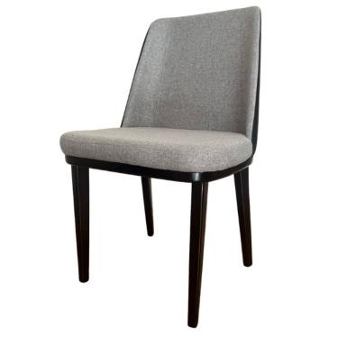 Imagem de Cadeira De Jantar Londres Revestida Em Tecido Linho E Courino Cor Cinza Claro
