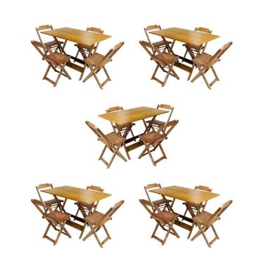 Imagem de Kit 5 Conjuntos De Mesa Dobravel Com 4 Cadeiras De Madeira 120X70 Para Restaurante E Bar - Mel
