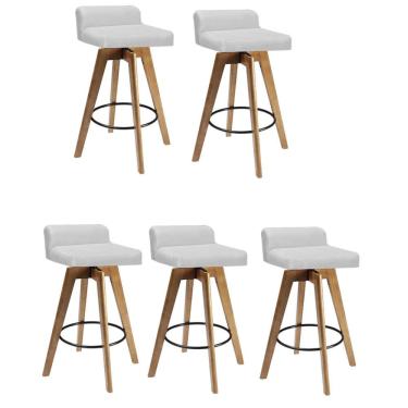 Imagem de Kit 05 Banqueta Alta Com Encosto Giratória Rute Madeira Balcão Bistrô Cozinha Sintético Branco