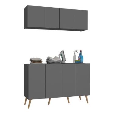 Imagem de Conjunto Lavanderia Retrô Multiuso Armário Aéreo E Balcão Mp5053 Grafite natural