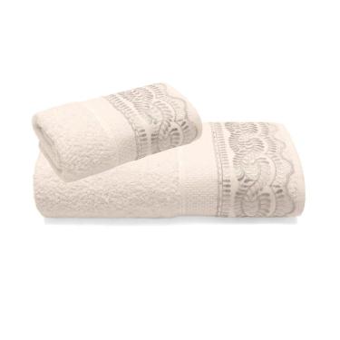 Imagem de Jogo De Toalhas Com Renda 2 Peças Em Algodão 500g/m² Buettner Freire Perola