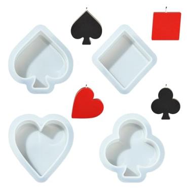 Imagem de Stiesy 4 moldes de vela de pôquer, coração, losango, pá, forma de tacos, forma de vela perfumada, molde de silicone, molde de fundição de resina epóxi para velas de sabão de cera faça você mesmo