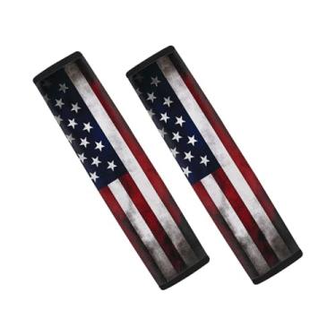 Imagem de SEANATIVE Almofadas de cinto de segurança de carro retrô American Flag 2 unidades universais macias e confortáveis capas de alça de carrinho de bebê capa de almofada para cinto de segurança automotivo