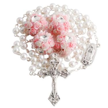 Imagem de HELLOWIN Colar feminino de contas de rosário de vidro de 6 mm com medalha católica de Guadalupe e crucifixo com contas em Y com bolsa de flanela, Regular Size, Vidro, Sem Pedra Preciosa