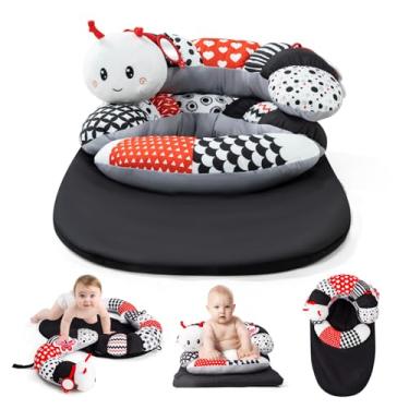 Imagem de Koty Brinquedos Para A Hora Da Barriga, Tapete De Lagarta 2 Em 1 Preto E Branco Travesseiro Apoio Sentar, Bebês 0 6 Meses, Sensoriais Desenvolvimento, Chá Bebê, Presentes Aniversário Meninos Meninas