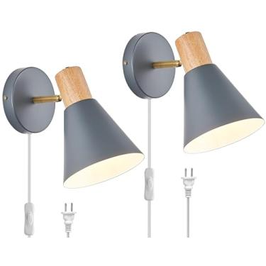 Imagem de Vechoicy Luminária De Parede Plug-In, Pacote Com 2 Unidades, Abajur Ajustável Madeira Cinza Para Cabeceira, Ideal Quarto Industrial, Pia Banheiro (Plug-In Cinza, Unidades)