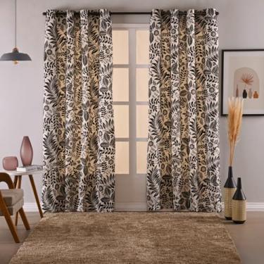 Imagem de Cortina Rústica Estampada, 280 x 2,30 cm, Decorativa com Ilhós Tabaco (Floral Preto)