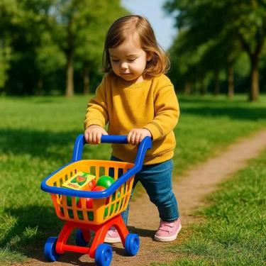 Imagem de Carrinho Supermercado Infantil Brinquedo Cesta Veiculo Criança Boneco 