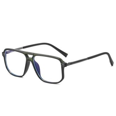 Imagem de Armação de óculos retrô feminina transparente anti-luz azul com dobradiça de mola masculina (verde)