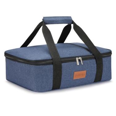 Imagem de Bolsa para almoço térmica térmica térmica portadora de caçarola para alimentos quentes ou frios, sacola térmica para festas de piquenique, lasanha, serve para assadeiras de 23 x 33 cm, azul marinho
