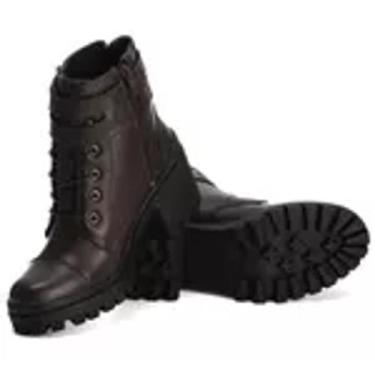 Imagem de Coturno Bota Feminino Tratorado Salto Redondo Cadarço e Fivela Couro L