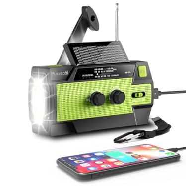 Imagem de Rádio de emergência, rádio meteorológico Puiuisoul 4000 mAh com manivela e carregamento solar, lanterna LED de 3 marchas, alarme SOS, banco de energia portátil, AM/FM/NOAA, lâmpada de leitura com