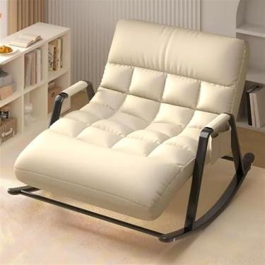 Imagem de Cadeira de balanço dupla com bolso lateral Cadeira de balanço estofada com capacidade de 250 kg para quarto e sala de estar, cadeira moderna, moldura branca e preta