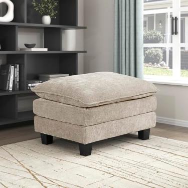 Imagem de Lexicon Pufe retangular estofado de chenille, banquinho para os pés, pés de madeira sintética preta, moldura durável, grande acolchoado, modular para sofá para sala de estar, quarto, montagem