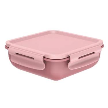 Imagem de OU Marmita Hermética Quadrada Com Divisória BPA FREE 14 x 14 x 5,5cm, MM210RSQF Rosa Quartzo