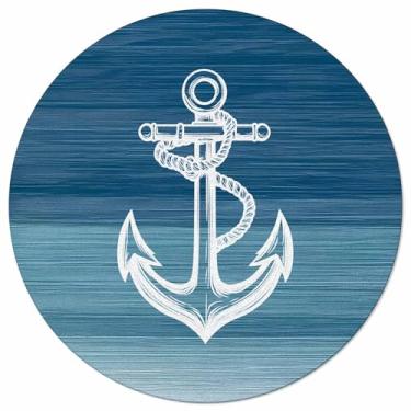 Imagem de Tapete redondo de âncora náutica para sala de estar 900 cm oceano azul-petróleo gradiente redondo tapetes laváveis tapete macio felpudo para quarto, quarto de bebê, decoração de casa