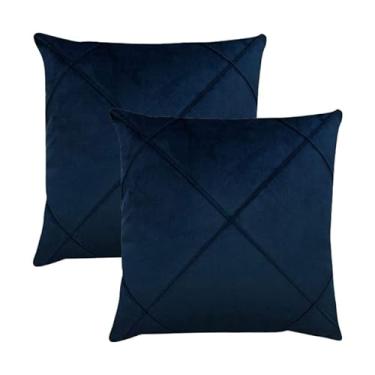 Imagem de Kit 2 Capas para Almofada Drapeada em Veludo Quadrada 60x60 Azul Marinho