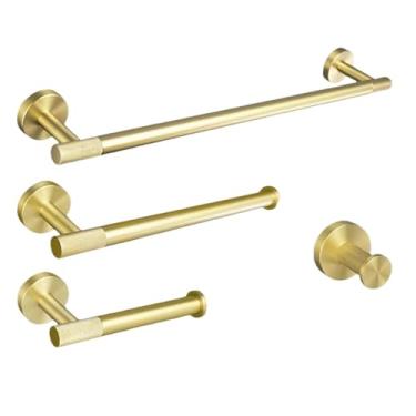 Imagem de Acessórios para banheiro em ouro escovado, porta-toalhas, porta-copos, porta-toalhas, porta-papel, porta-escova de vaso sanitário, gancho para casaco (conjunto de 4 peças A)