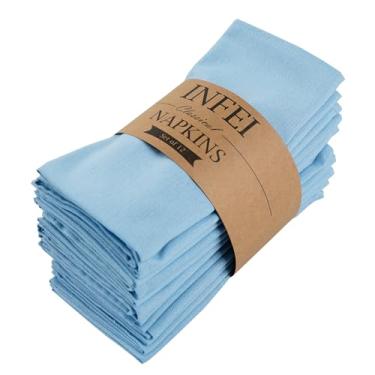 Imagem de INFEI Guardanapos De Pano Jantar Algodão Misto Cor Sólida - Conjunto 12 (43 X 43 Cm) Para Eventos E Uso Doméstico (Azul-Celeste)