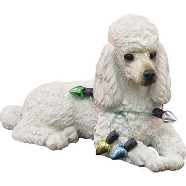 Imagem de Sandicast Poodle branco usando luzes natalinas enfeite de Natal