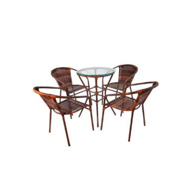 Imagem de Mesa Redonda com Tampo Vidro com 4 Cadeiras de Fitão Artluxo, Argila