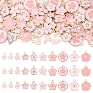 Imagem de Spritewelry Pingentes de flor de liga esmaltada, flor de cerejeira, pingentes, brincos florais de metal rosa para fabricação de joias, colar e pulseira