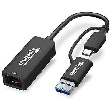 Imagem de Plugable Adaptador USB C e USB para Ethernet de 2,5 G, adaptador 2 em 1 compatível com USB C/Thunderbolt 3 ou USB 3.0, USB-C para RJ45 2.5 Gigabit LAN compatível com Mac e Windows