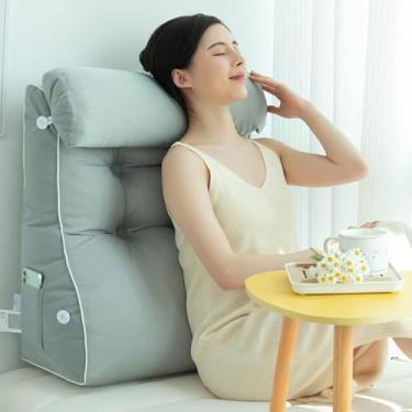 Imagem de Travesseiro De Leitura E Tv, Travesseiro De Cunha, Travesseiro De Apoio Para As Costas, Almofada De Descanso De Cama, Almofada De Enco, Cool Silk - Light Gray, 55×60×30CM (with headrest)