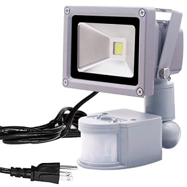 Imagem de HANNAHONG Holofote Led Com Sensor De Movimento 10 W, Plug-In, Lâmpada Indução Pir, Foco Externo Automático Liga/Desliga Do Anoitecer Ao Amanhecer, Segurança, Luz Trabalho, Natural 6500 K, À Prova D'