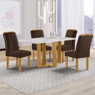 Imagem de Mesa de Jantar 4 Lugares Isadora com Vidro Cinamomo/Off White/Marrom - Cel Móveis