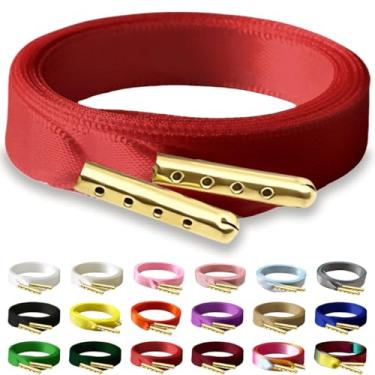 Imagem de RSAJHTRY Cadarços de sapato de fita de cetim, 2 pares de cadarços de seda planos de 10 mm de largura para tênis femininos, 11 Vermelho, 31.5 inch (80CM)