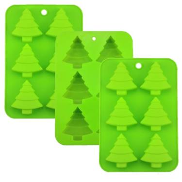 Imagem de 3 peças, 6 cavidades, formas de silicone para árvore de Natal, formas de assar bolos, chocolate, doces, sabonetes artesanais, cubos de gelo, formas de biscoitos, formas antiaderentes de Natal