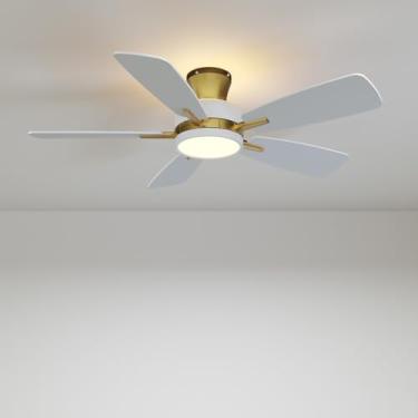 Imagem de TALOYA Ventiladores de teto com luzes e controle remoto, ventilador de teto de perfil baixo de 116 cm com luz, montagem embutida, reversível, 3 CCT, ventilador de teto moderno regulável para quarto