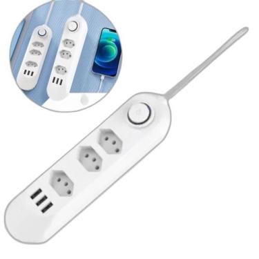 Imagem de Régua Elétrica 3 Tomadas Com Usb Metálico Computador Oficial - Zonne