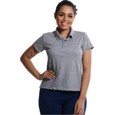 Imagem de Camiseta Gola Polo Baby Look Malha Piquet Cinza Mescla - Fardas Unifor