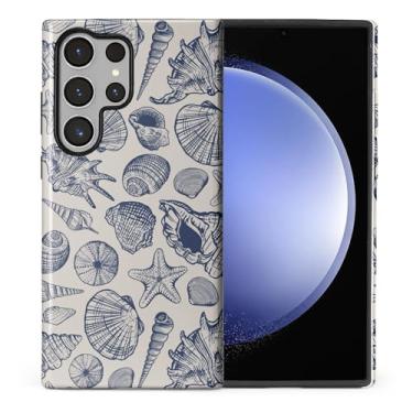 Imagem de ZHEGAILIAN Capa compatível com Samsung Galaxy S23 Ultra, capa rígida híbrida de 2 camadas para meninas, meninos, mulheres, homens, conchas azuis no oceano