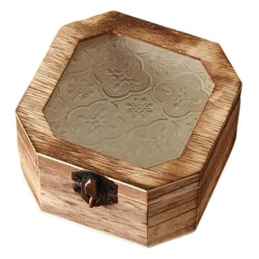 Imagem de WeiLaiKeQi Caixa organizadora de armazenamento de madeira com tampa de vidro, presentes, ornamentos resistentes, caixa de armazenamento para entrada, sala de, Octagon Castanho Claro